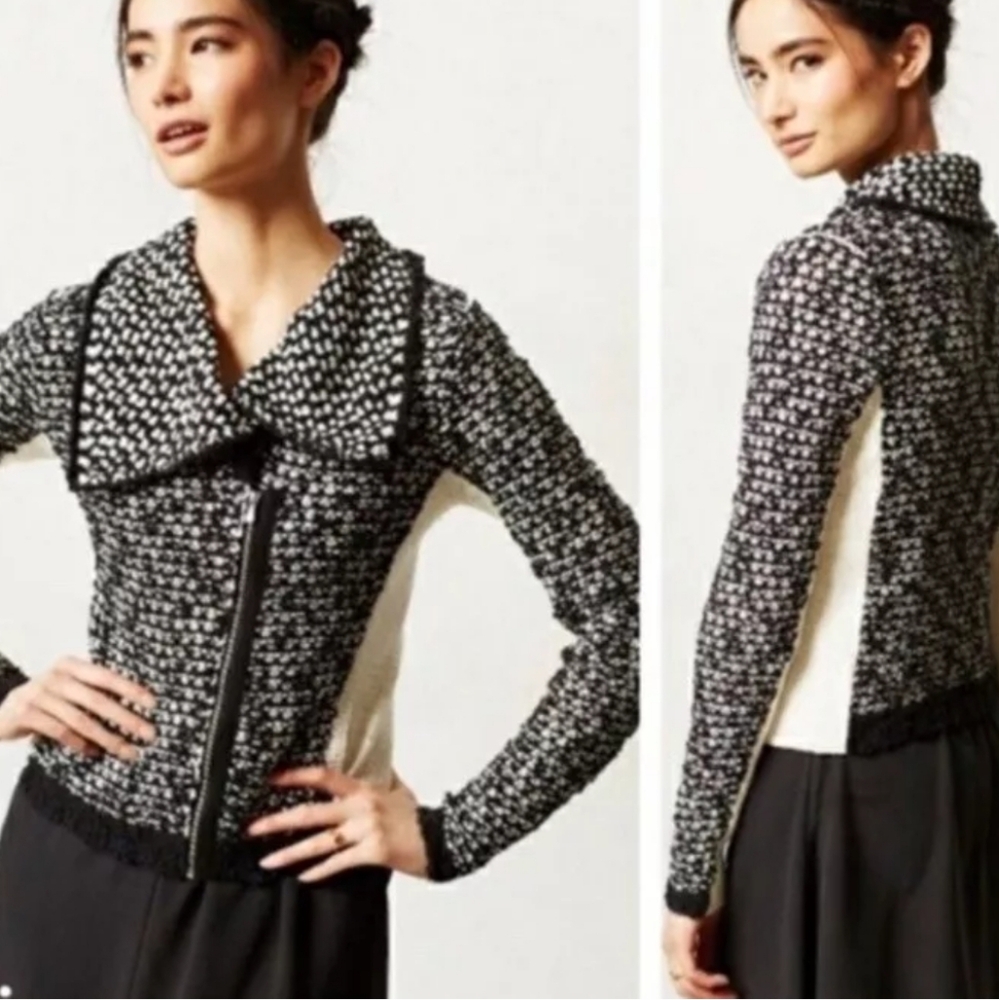 Anthropologie Yellow Bird sweater jacket Asymmetrical zipper Moto style Sz S